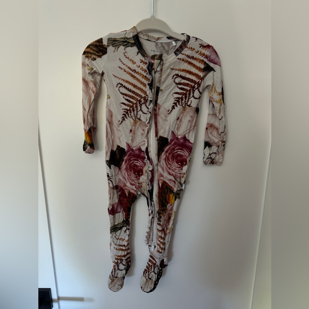 Posh Peanut ruffle zippy footie outfit